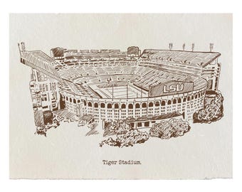 Tiger Stadium Art Print (Digital Download) : College Football Hand-Drawn Pen & Ink Illustration