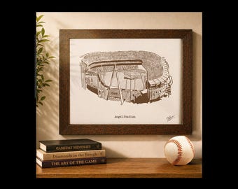 Los Angeles Angel Stadium Print, Hand Drawn Baseball Stadium Illustration, Personalized LA Angels Gift, Custom Sports Fan Art
