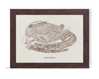 Autzen Stadium Art Print: College Hand-Drawn Pen & Ink Illustration