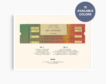 Custom Retro Jam Band Concert Setlist Print.  Personalized for any artist.  Art Music Gift.