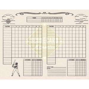 Tarjeta de puntuación de béisbol vintage en blanco, descarga instantánea para puntuación de béisbol (descarga digital)