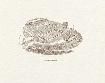 オッツェン・スタジアムのアートプリント（デジタルダウンロード）：手描きのペン画によるサッカーイラスト