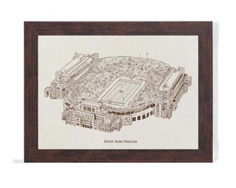 Notre Dame Stadium Art Print: Hand-Drawn Pen & Ink Illustration