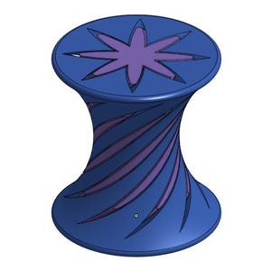 May include: A blue and purple swirl design stool with a star-shaped cutout on the top.