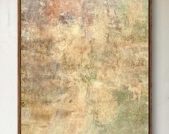 Pintura em tela abstrata, creme, ferrugem, neutro, marrom, verde, mídia mista, acrílica e óleo, decoração de parede