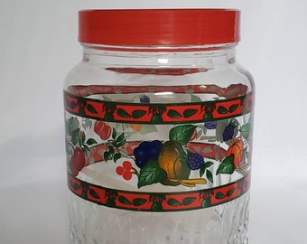 Bote vintage de 6 tazas rojo con vaso de frutas Kig Indonesia con cuchara Tupperware