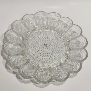 Assiette oeuf à la diable vintage en verre transparent 11&quot; 15 espaces