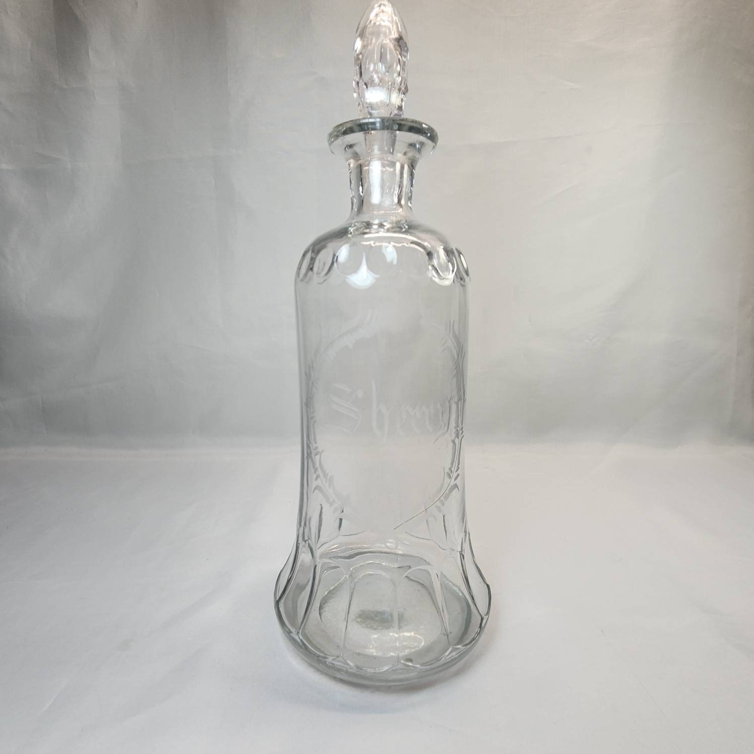 Art Deco Molded Glass Sherry Decanter with Lid