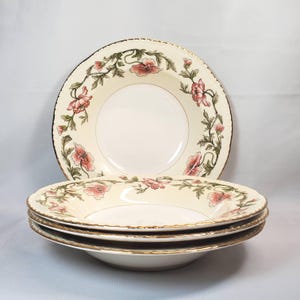 Vintage Homer Laughlin Pink Floral W146 Rim Soup Bowls 8 3/8" Set 4 L46N6 USA