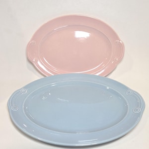 Vintage TST Luray Pastels Serving Platters Pink 11&quot; Blue 13.5&quot; Taylor Smith