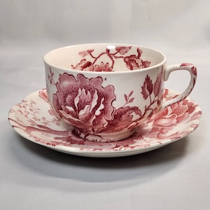 Vintage English Chippendale Johnson Red Pink Cup Saucer