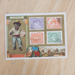Vintage viktorianische Werbung Correos Spain Stamps Black Boy 72