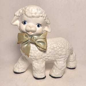 Vintage Hand Painted Ceramic Easter/Nursery Lamb Sheep Figurine with Bow