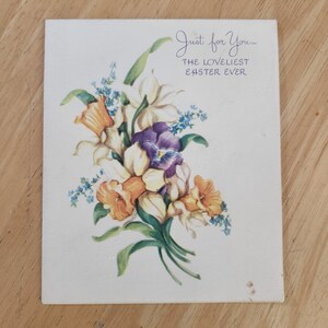 Vintage anni '50 biglietto di Pasqua 1/4 piegato religioso usato con firme 66