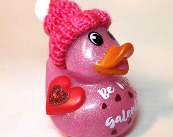 BE MY GALENTINE Rubber Duck Valentines Gift Pink Bedazzled Collectible Cruise