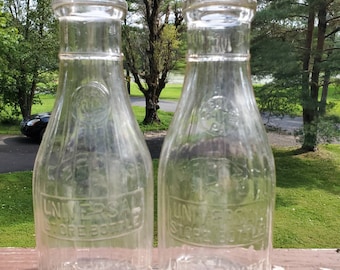 Vintage Milk Bottles Universal Store Bottle 5 Cents Quart Ribbed Round 43
