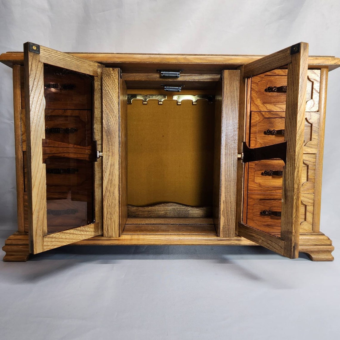 Vintage London Leather Jewelry Box Wood Gold Velvet Drawers Etsy