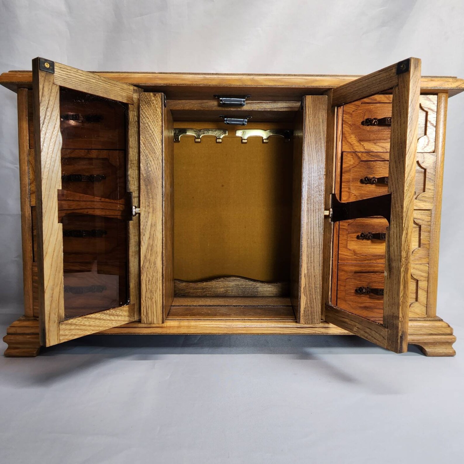 Vintage London Leather Jewelry Box Wood Gold Velvet Drawers Etsy