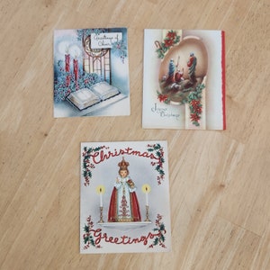 Vintage anni '50 cartoline di Natale 1/4 piegate religiose usate con firme datate 1951 65