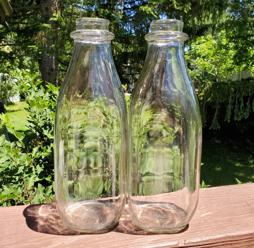 Vintage Milk Bottle Square One Quart 1965 Lamb Glass Co Farmhouse Decor