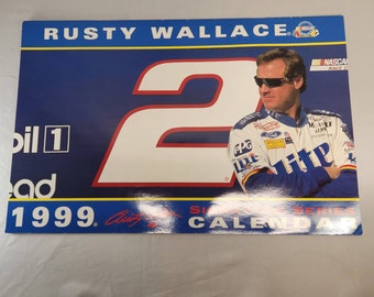 Rusty Wallace 1999 - Calendrier mural n° 2 NASCAR, photo couleur non utilisée, 23 x 16 po.