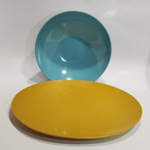 Vintage Boontonware Gold Serving Platter Kenro Turquoise Vegetable Bowl Melmac