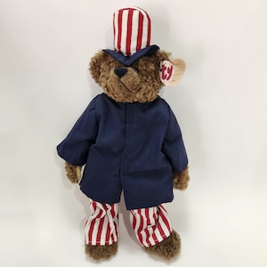 Vintage TY Patriotic Bear Attic Treasures 1993 Uncle Sam 14&quot; Red White Blue Jointed