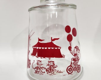 Vintage 50s Pokee Cookie Jar Red Circus Clown on Bicycle Animals