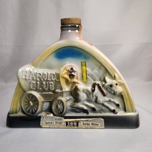 Vintage Jim Beam Harolds Club Whiskey Bottle Decanter 1969 PA Stamp