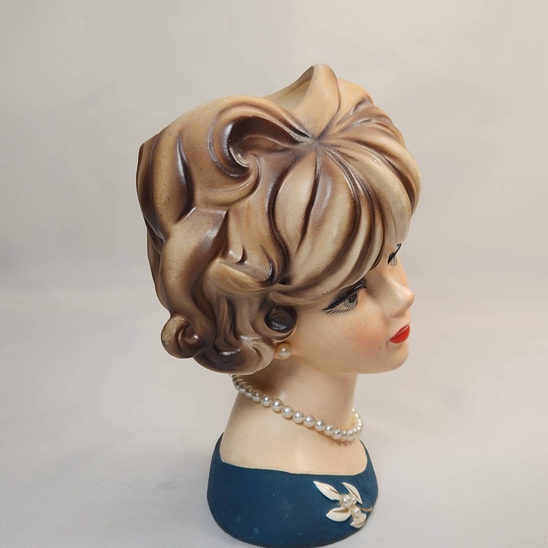 Vintage Lady Head Vase Napcoware Blond Pearl Necklace Etsy