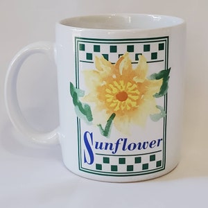 Signature Housewares Coffee Mug SUNFLOWER 10oz White Green Floral Riviera Van Beer