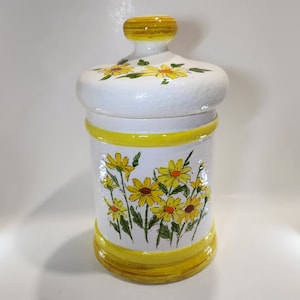 Vintage Sears Canister 11&quot; Yellow Daisies 1978 Japan Ceramic