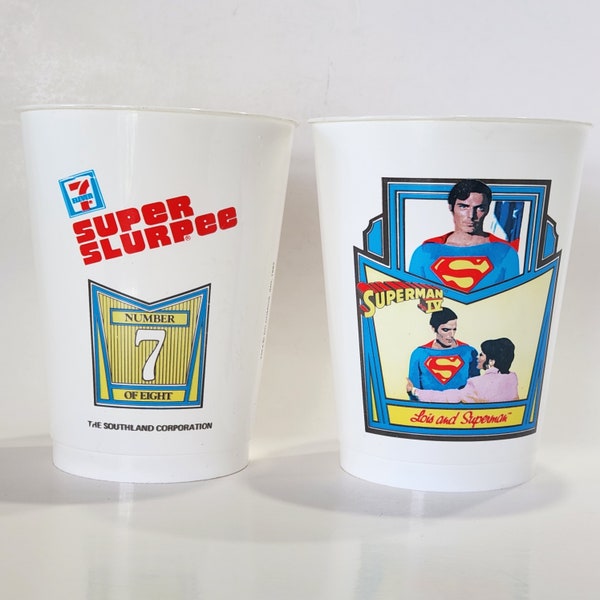 Slurpee Cups Superman IV #7 of 8, 7 Eleven 32 Ounce Set of 2 1987 DC Comics