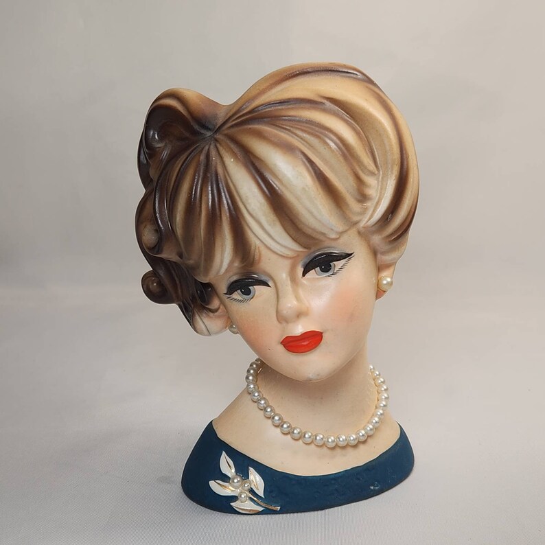 Vintage Lady Head Vase Napcoware Blond Pearl Necklace Etsy