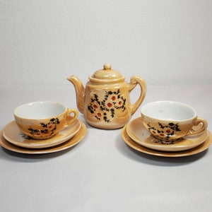 Vintage Lusterware Lustreware Miniature Tea Set Japan Peach Floral Daisies