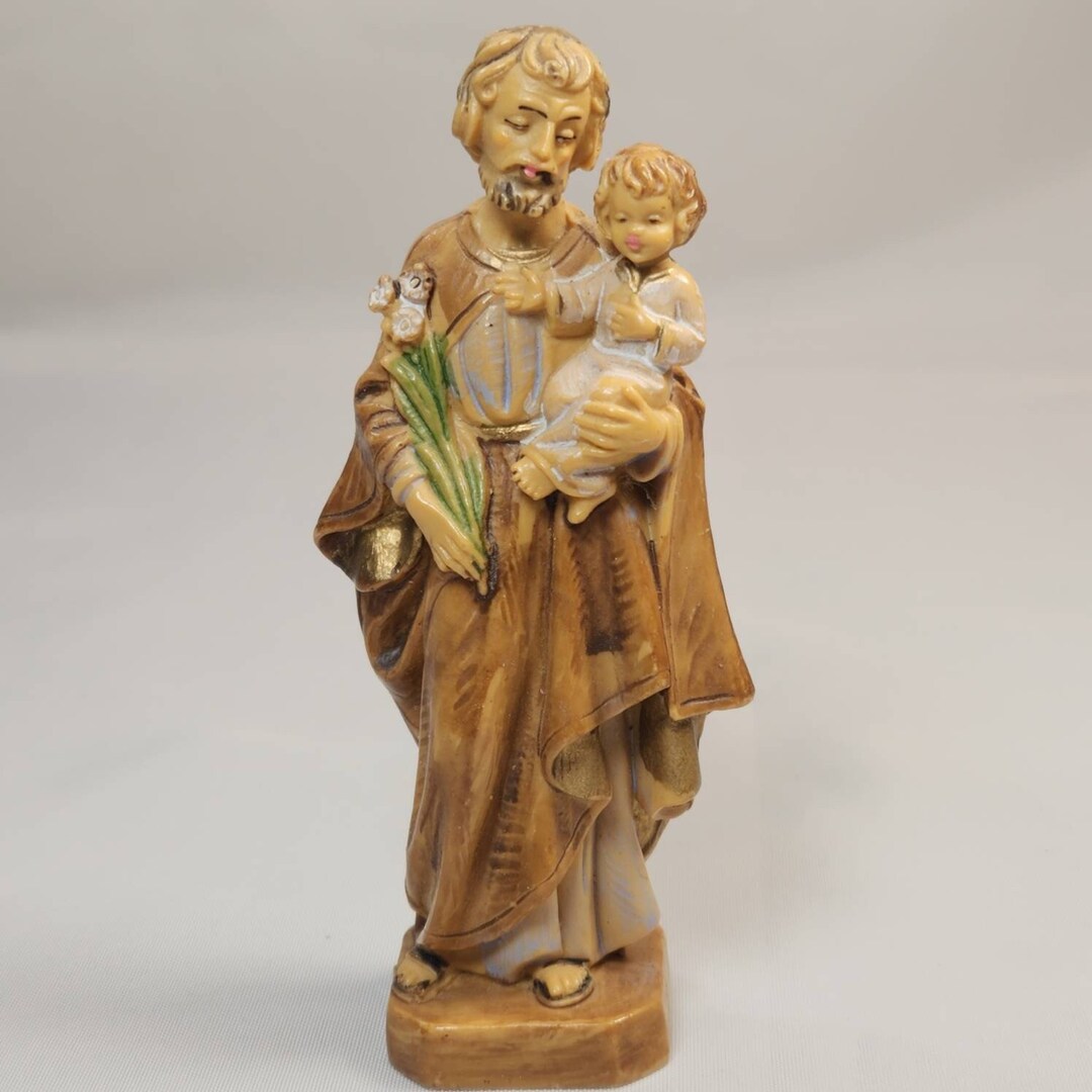 Vintage St Joseph Figurine 4.75 Resin Italy Religious Statue Etsy