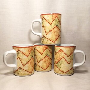 Dansk Travatine Rust Mugs, Vintage Zig Zag Set of 4