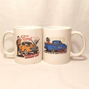 Ford Trucks Vintage Coffee Tea Mugs Set of 2 Cups 10oz Licensed Product 1990s