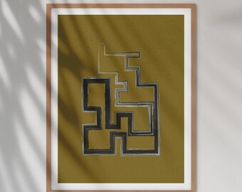 Minimalist Geometric Print: Olive Green Abstract Wall Art (Digital Download)
