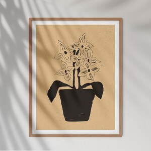 Minimalist Botanical Plant Art Print, Black and Beige Digital Download, Nature-Inspired Wall Art for Living Room, Scandinavian Home Decor