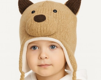 Handmade Wool Teddy Bear Hat: Fleece Lined Winter Cap, Nepal Knit