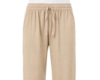 Summer Loose Cotton Trousers – Lightweight 100% Cotton Elastic Waist Pants | Unisex Casual Lounge Wear