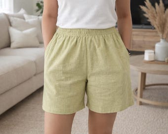 Women’s Hemp Linen Shorts – Eco-Friendly Breathable Elastic Waist