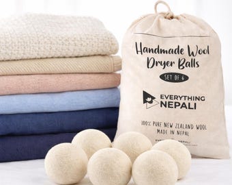Organic Dryer Balls 6 Pack, New Zealand Fiber, Eco Friendly Laundry Softener, Plastic Free