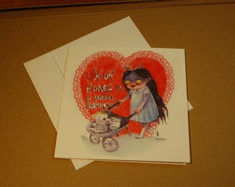 Your bones in a wheel barrow Valentines Day card by Kamila Mlynarczyk