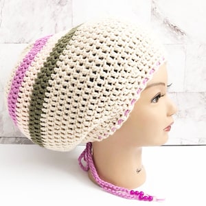 Slouchy Crochet Rasta Tam, Striped Beanie for Locs, Handmade Dreadlock Hat with Ties, Boho Chic Crochet Cap, Crochet Rasta Beanie for Locs