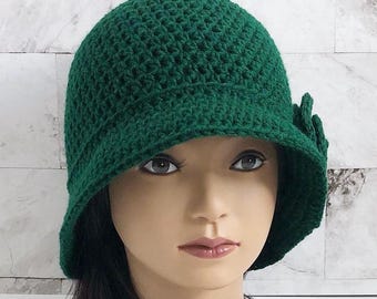 Vintage Crochet Flapper Hat, Handmade 1920s Cloche, Jazz Era Style, Retro Winter Hat for Women, Bucket Hat, Warm Beanie, Brim Cap Gift