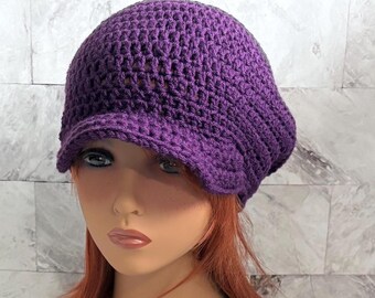 Crochet Newsboy Hat, Brimmed Slouchy Beanie, Vintage Style Cap