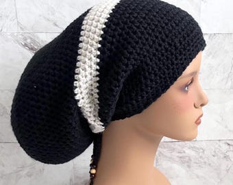 Extra Large Crochet Rasta Tam Hat for Dreadlocks, Boho Mega Locsock Cap, Handmade Hair Wrap Braids Locs