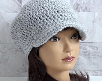 Crochet Newsboy Hat, Brimmed Beanie, Vintage Style Cap